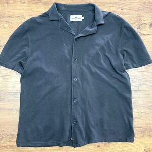 The Normal Brand Mens Large Button Down Pique Knit Camp Shirt Gray Summer Preppy